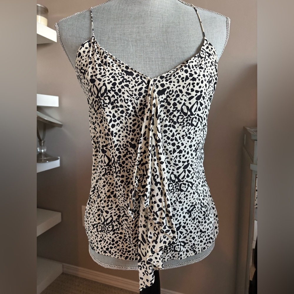 Aritzia Black and Cream Silk Spaghetti Strap Camisole
